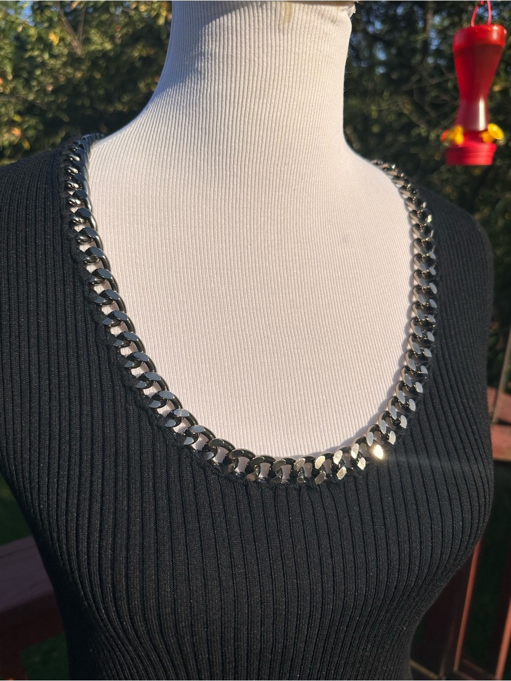Avec Les Filles Chain Trim Ribbed Tank Black - Picture 2 of 6